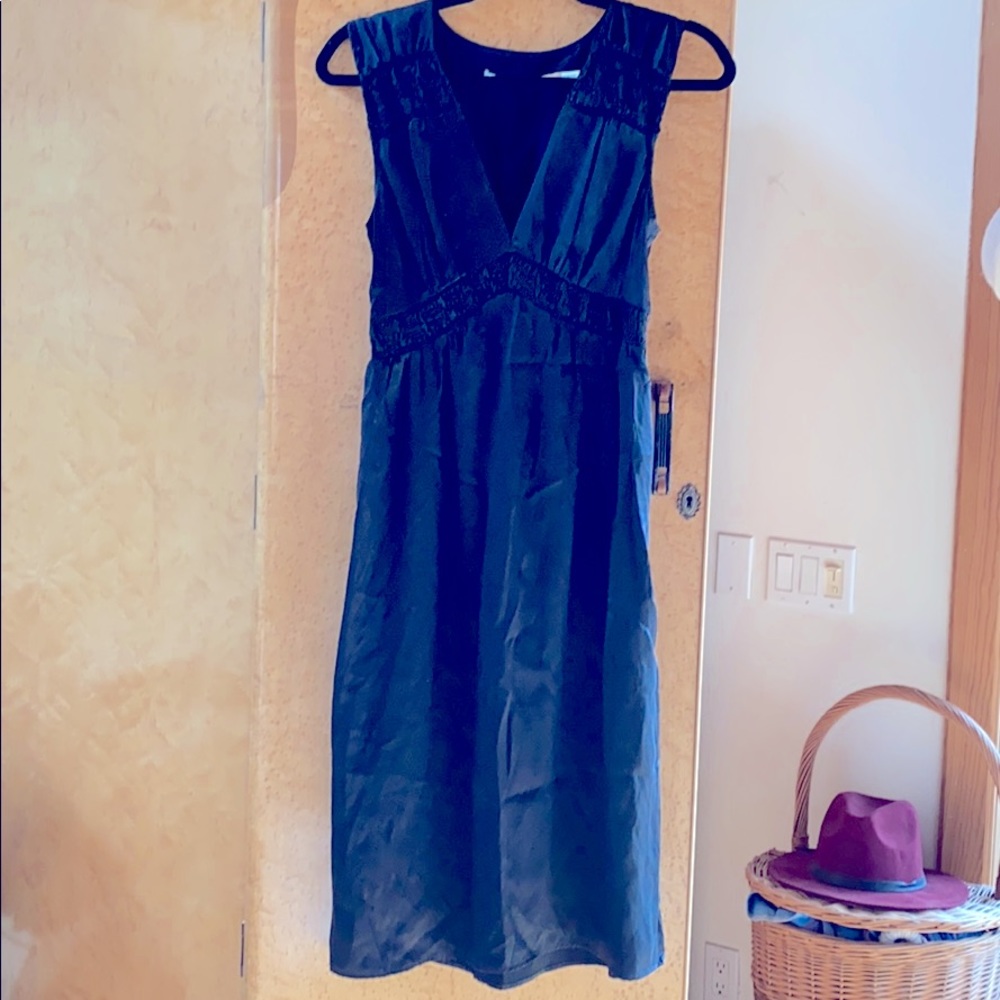Silk empire waist midi “little black dress”